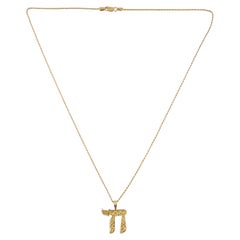 14K Yellow Gold Chai Pendant with Chain #14620