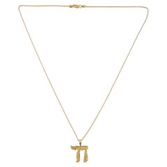 14K Yellow Gold Chai Pendant with Chain #14620