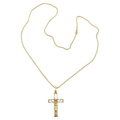 Chaîne et croix en or jaune 14K