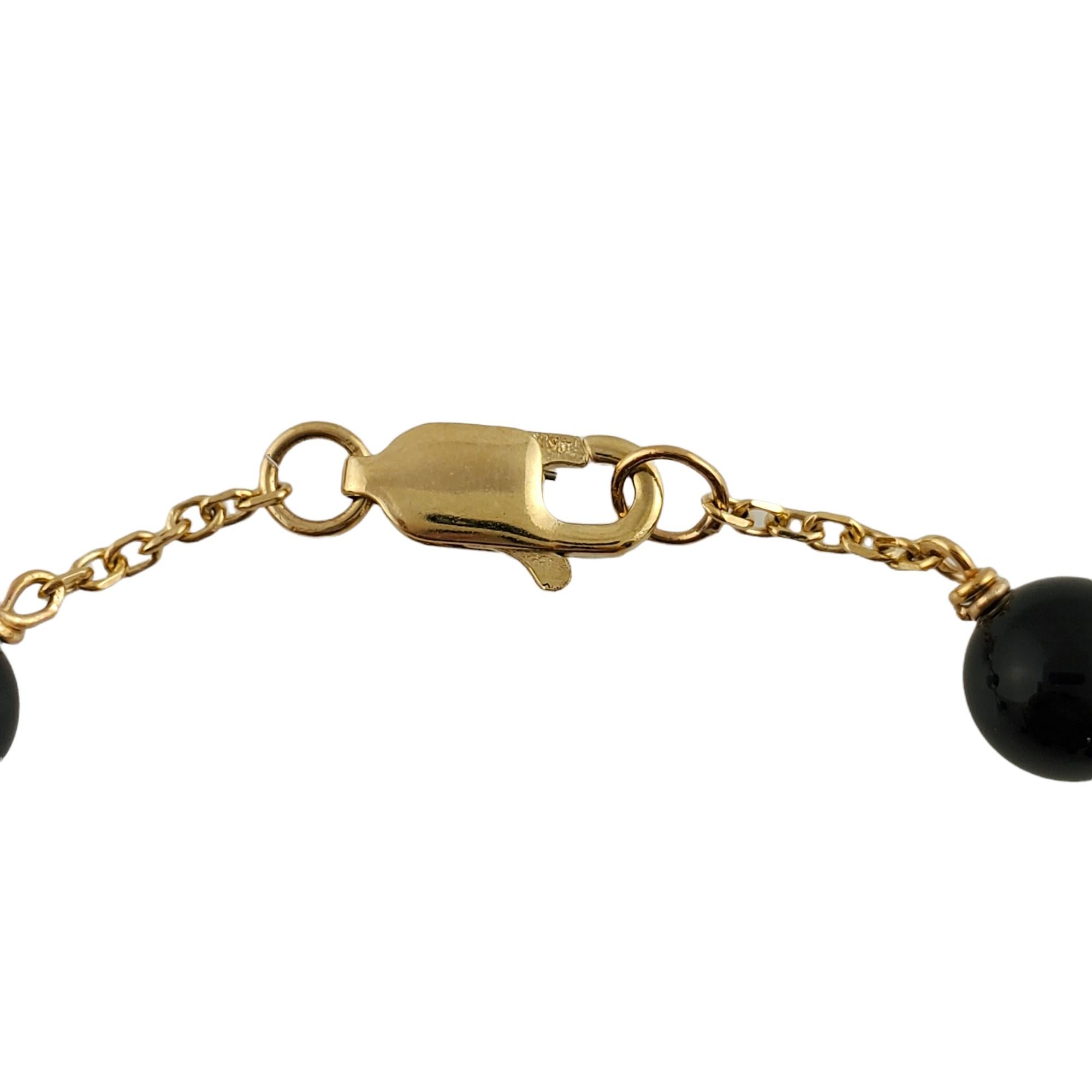 14K Yellow Gold Chain Black Bead Bracelet #12393 In Good Condition For Sale In Washington Depot, CT