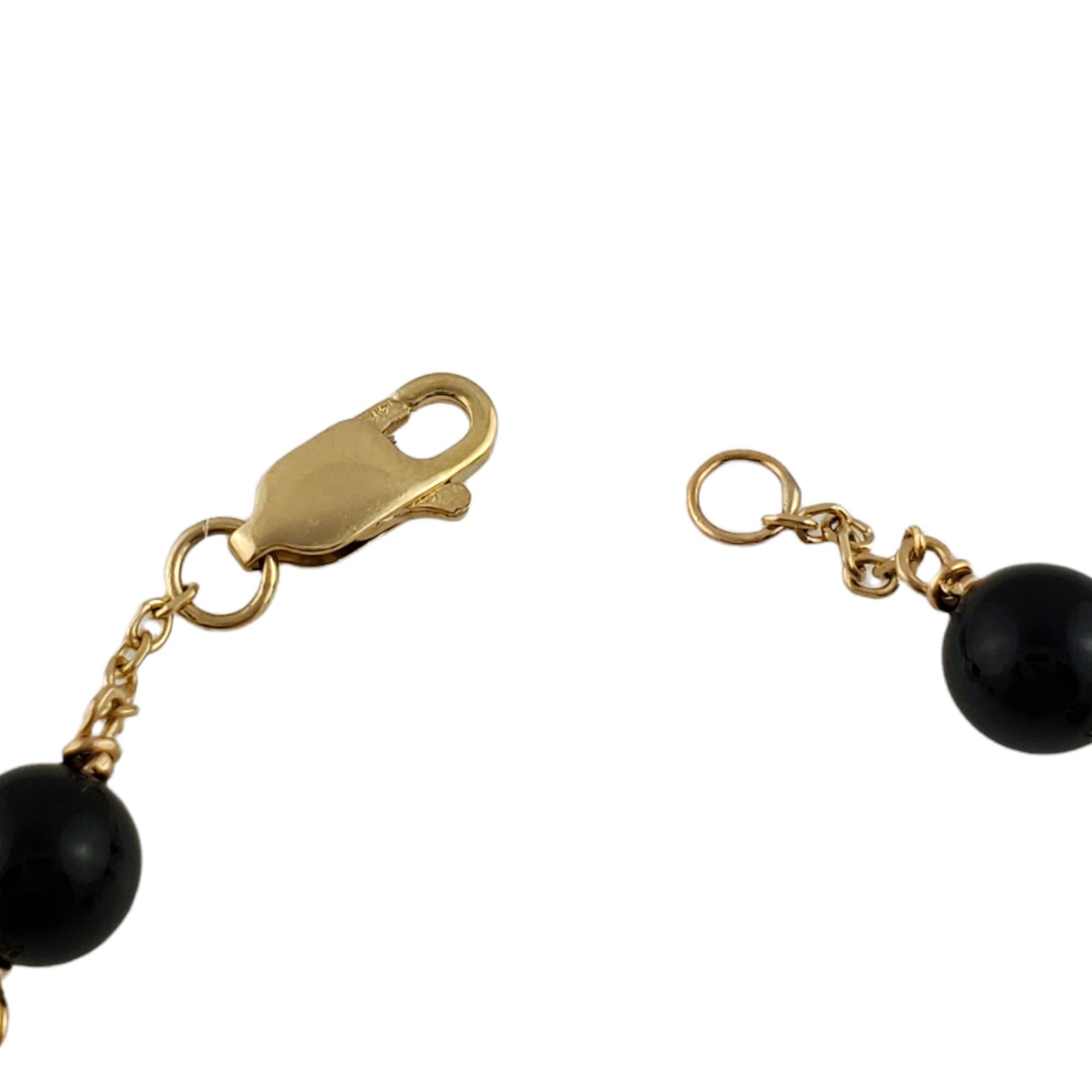 Women's 14K Yellow Gold Chain Black Bead Bracelet #12393 For Sale