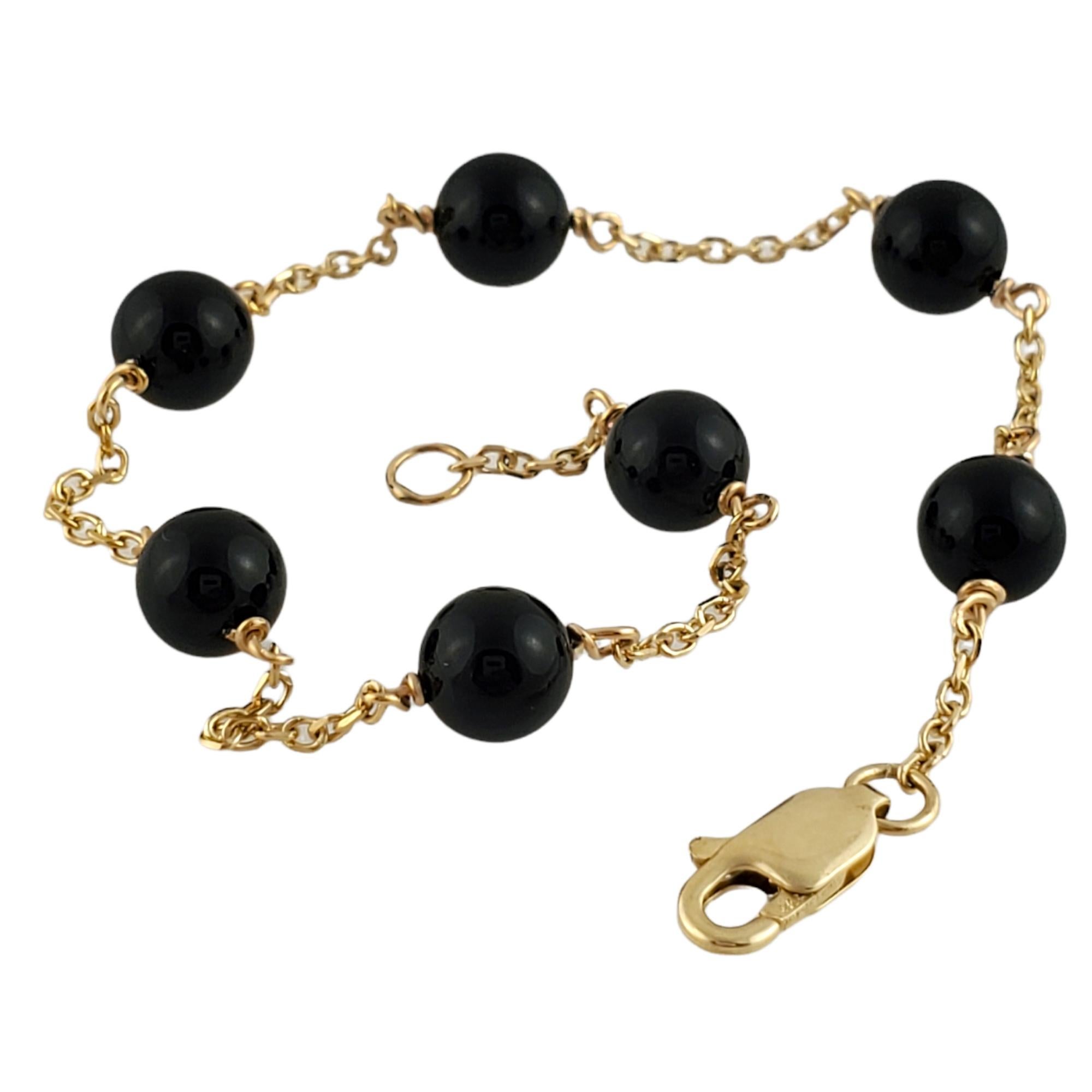 14K Yellow Gold Chain Black Bead Bracelet #12393 For Sale 1