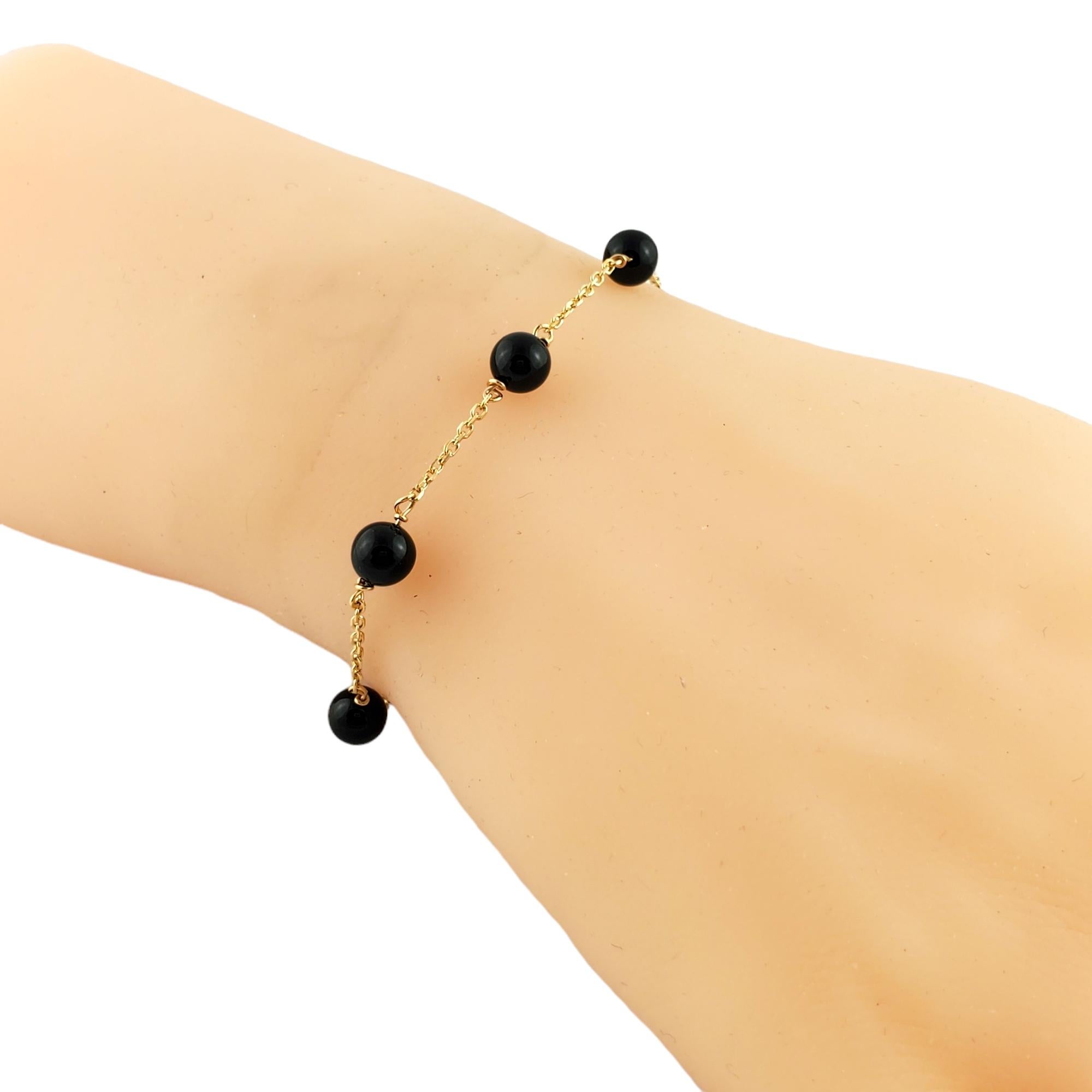 14K Yellow Gold Chain Black Bead Bracelet #12393 For Sale 2