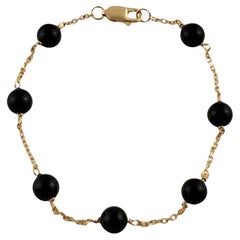 Used 14K Yellow Gold Chain Black Bead Bracelet #12393