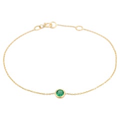14K Yellow Gold Chain Bracelet with Natural Round Zambian Emerald Fine Jewelry