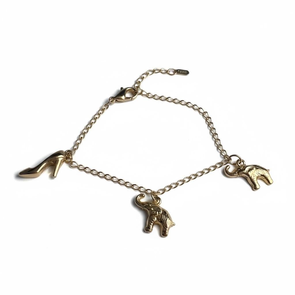 Bracciale con catena in oro giallo 14K con tre charme In condizioni buone in vendita a New York, NY