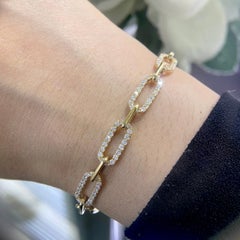 14K Yellow Gold Chain Link Bracelet with Alternating Diamond Links