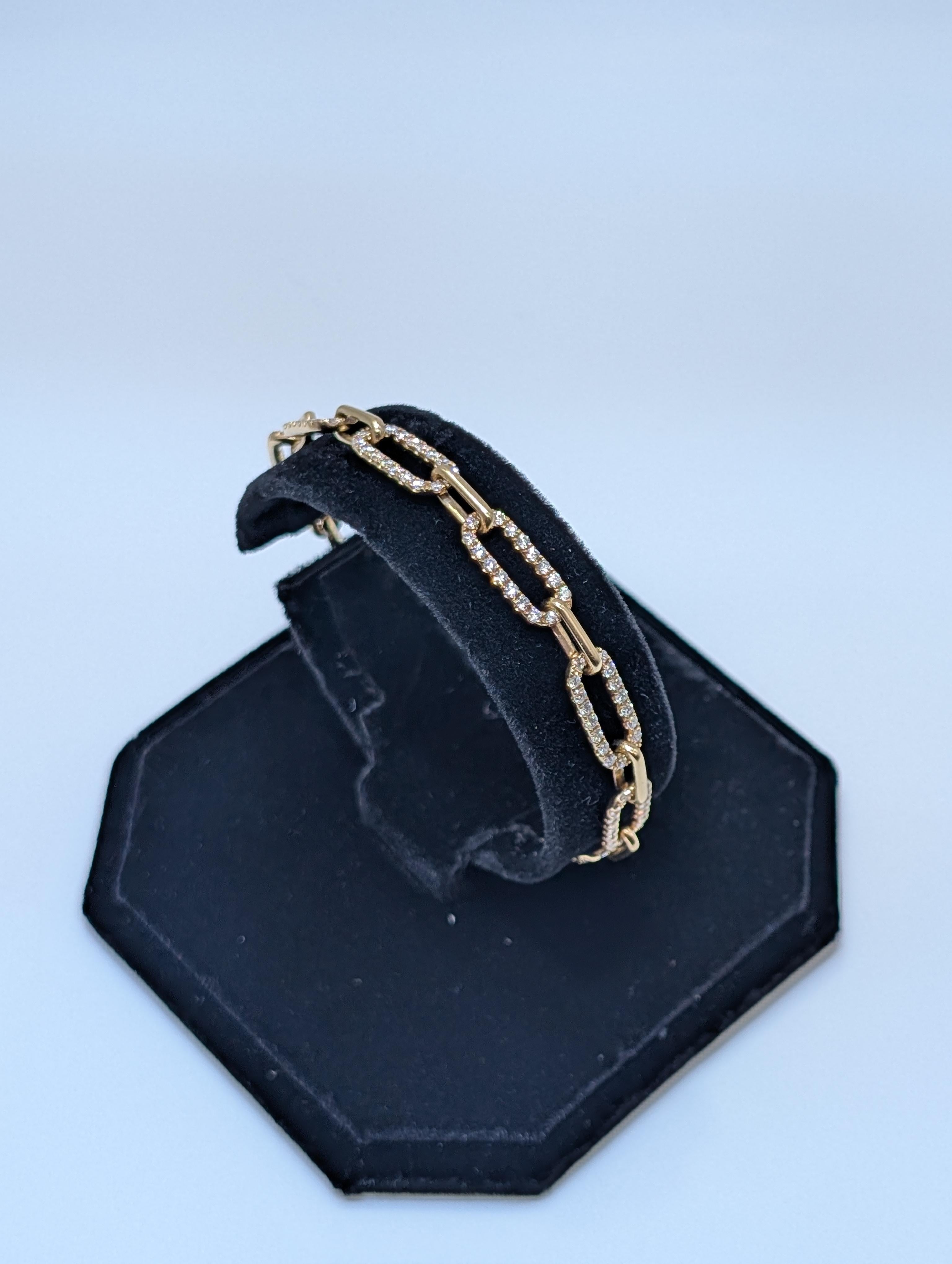 Bracelet à maillons en or jaune 14 carats avec maillons en diamants alternés Unisexe en vente