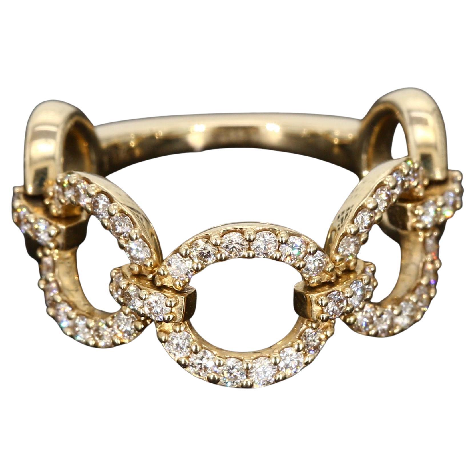 14k Yellow Gold Chain-Link Ring with Accent Diamonds - Size 6.25