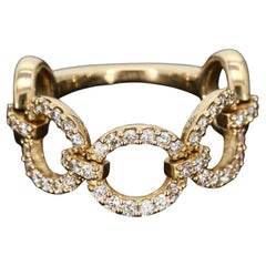 14k Yellow Gold Chain-Link Ring with Accent Diamonds - Size 6.25