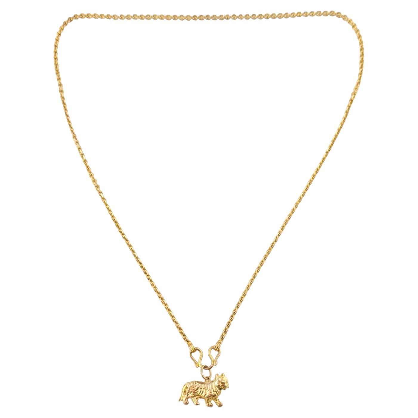  14K Yellow Gold Chain With Tiger Pendant Necklace #14501 For Sale