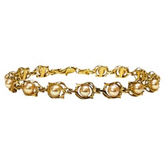 Bracciale A Link in oro giallo 14k con pannello di perle e champagne, 7,25 pollici