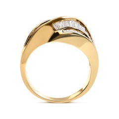 14K Yellow Gold Channel Set 1 1/3 Cttw Diamond Swirl and Weave Ring Band- Size 7