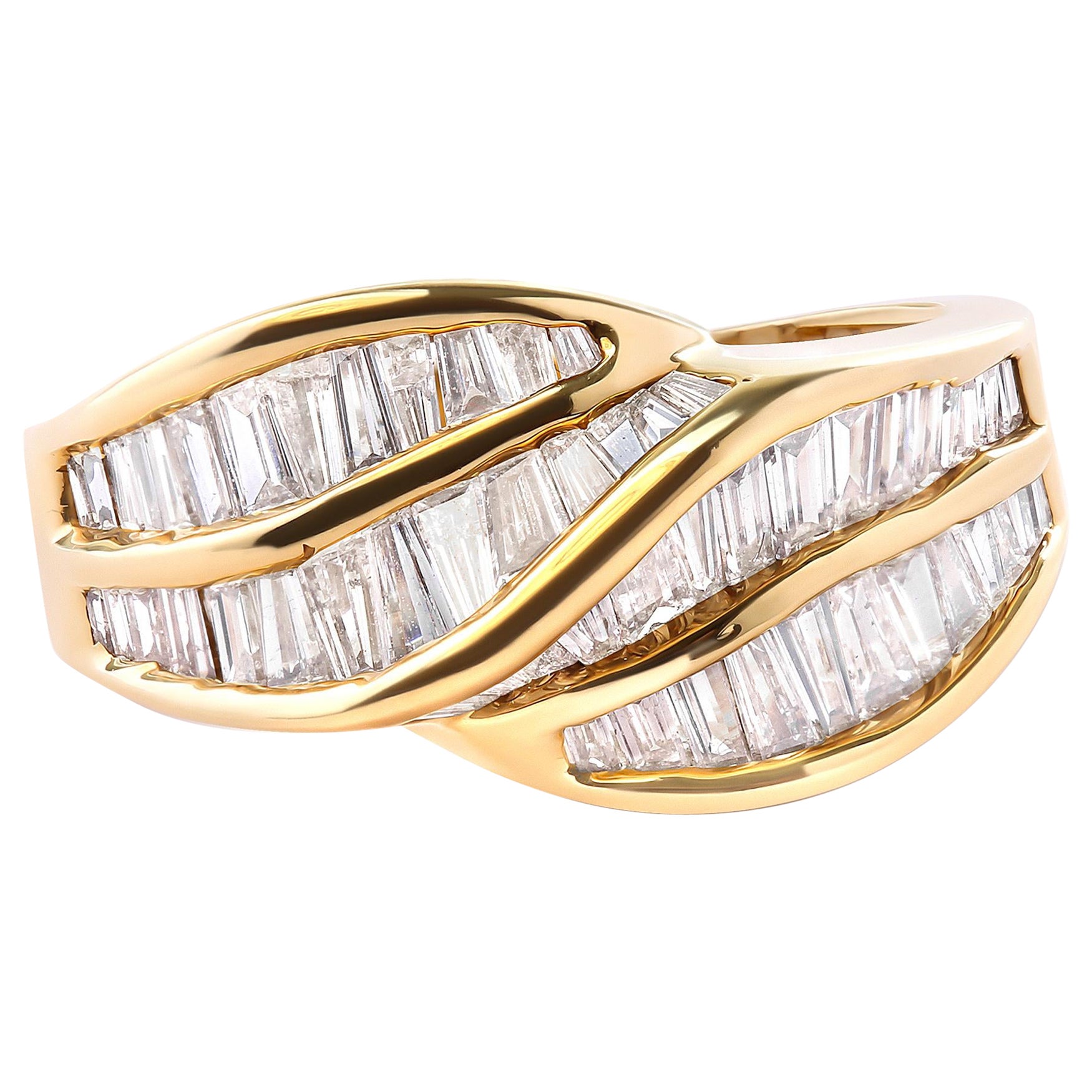 14K Yellow Gold Channel Set 1 1/3 Cttw Diamond Swirl and Weave Ring Band- Size 7