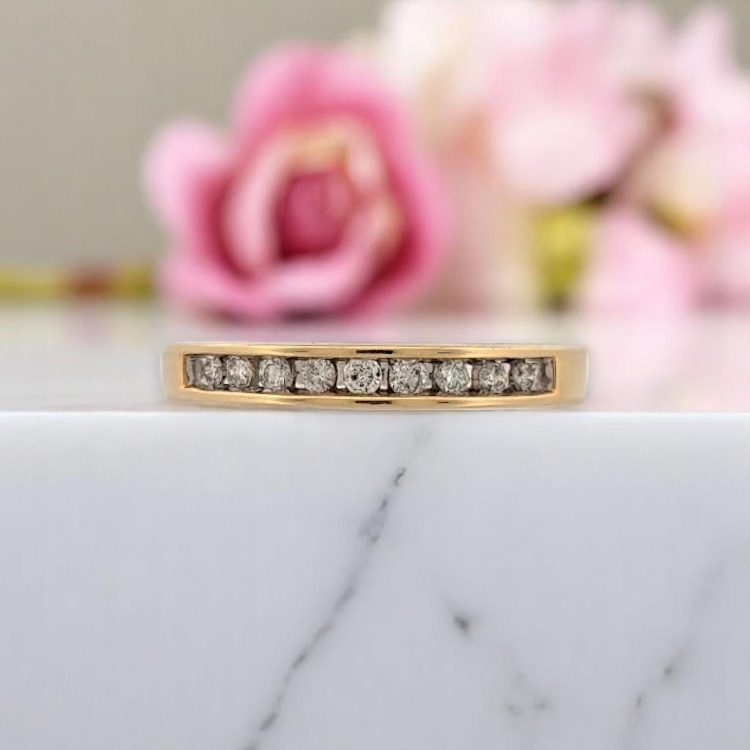 Aria  14K Yellow Gold Channel Set Diamond Band  .25 CTW Natural Round Diamonds In New Condition For Sale In Greeneville, TN