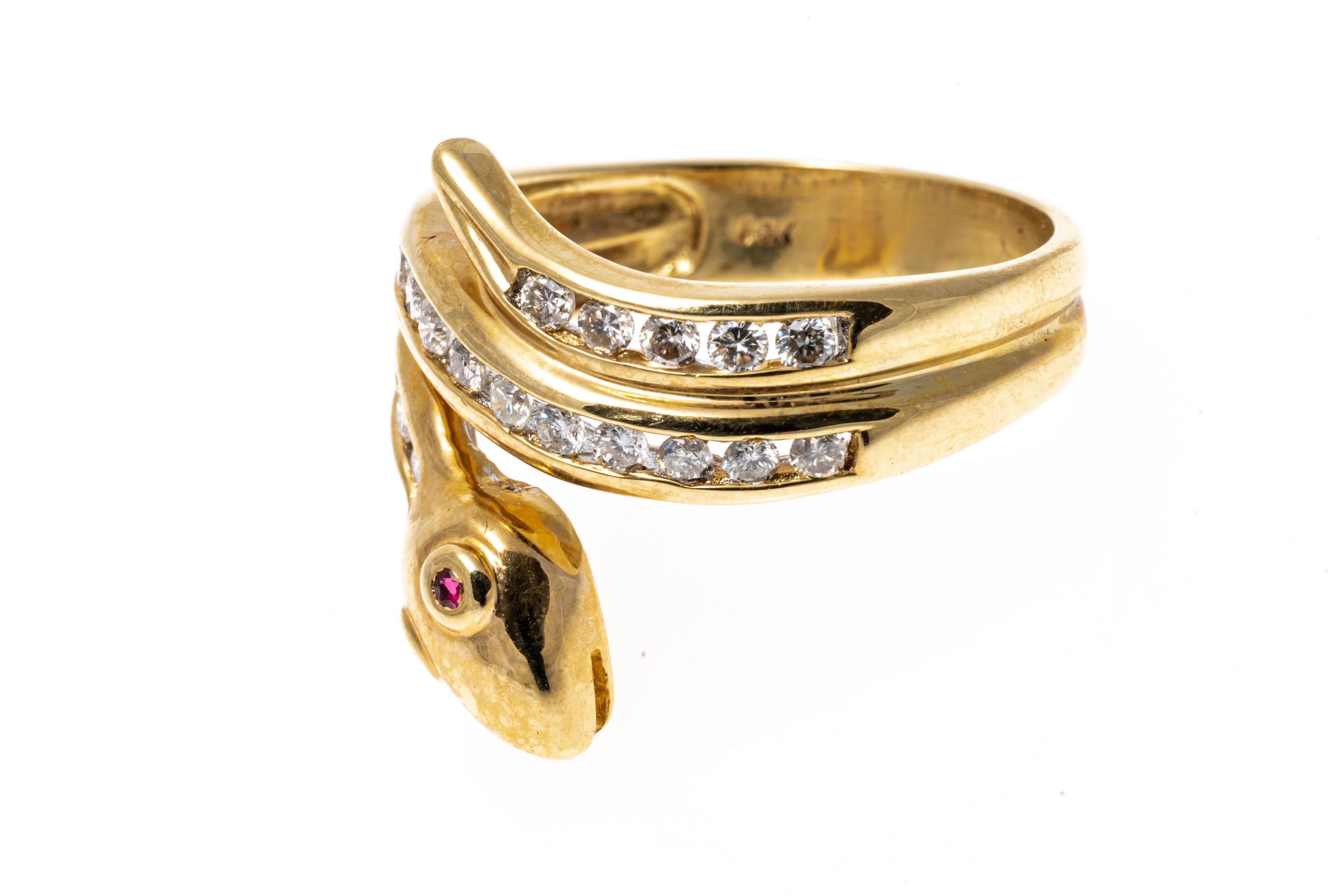 14 Karat Gelbgold Diamantring mit gewundenem Schlangenmuster Damen