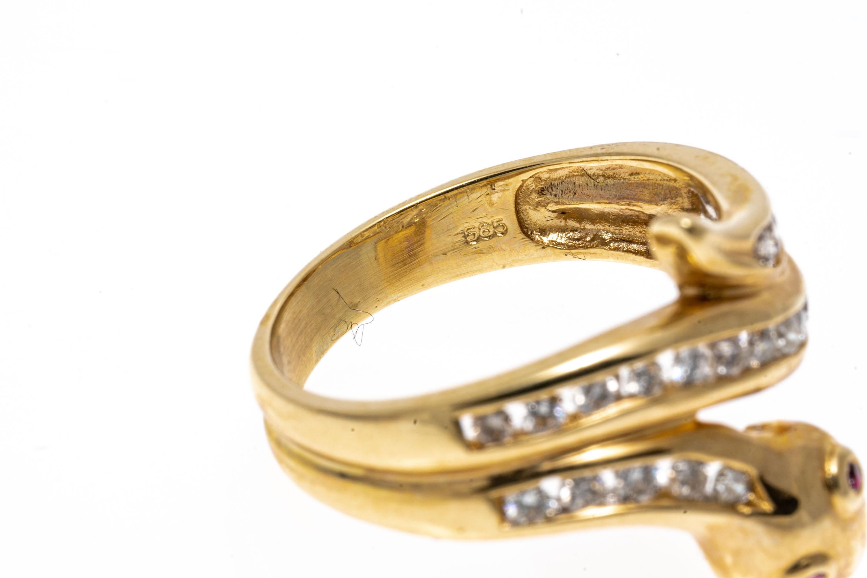 14k Yellow Gold Channel Set Diamond Coiled Snake Ring In Good Condition For Sale In Southport, CT
