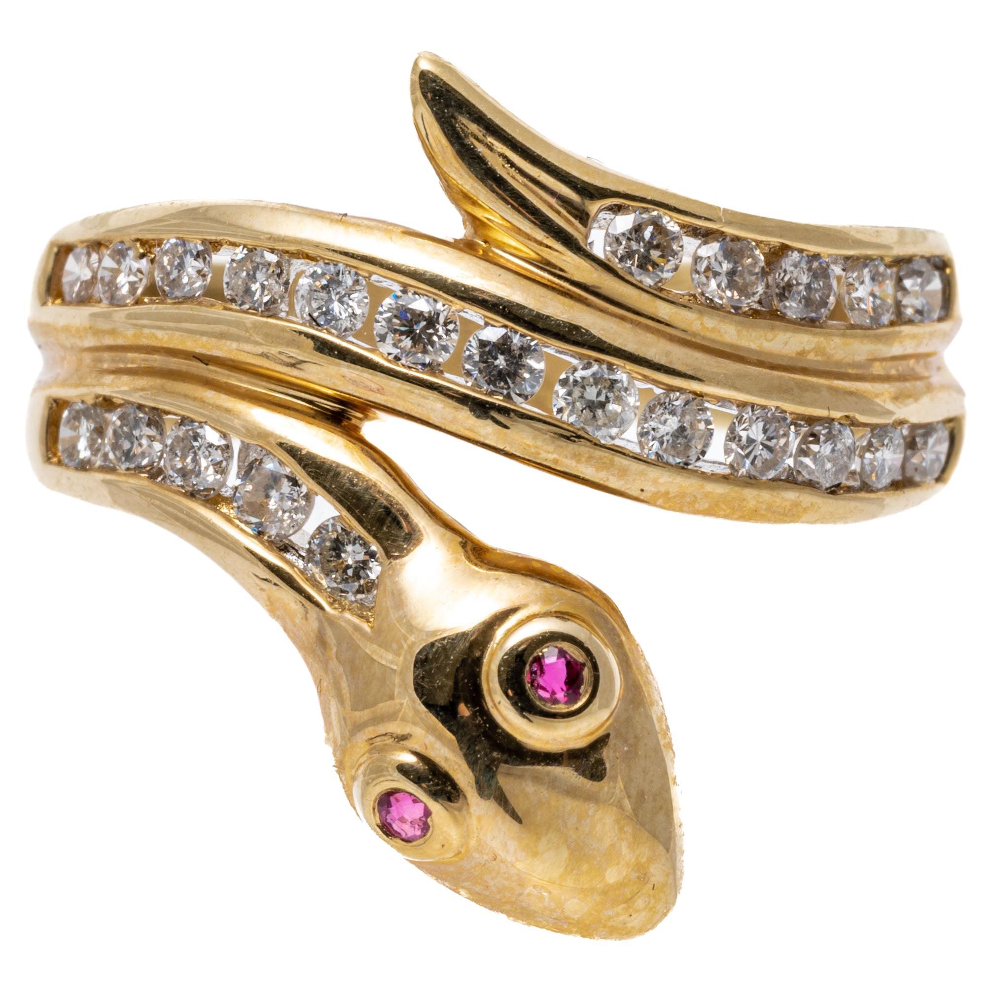 14k Yellow Gold Channel Set Diamond Coiled Snake Ring