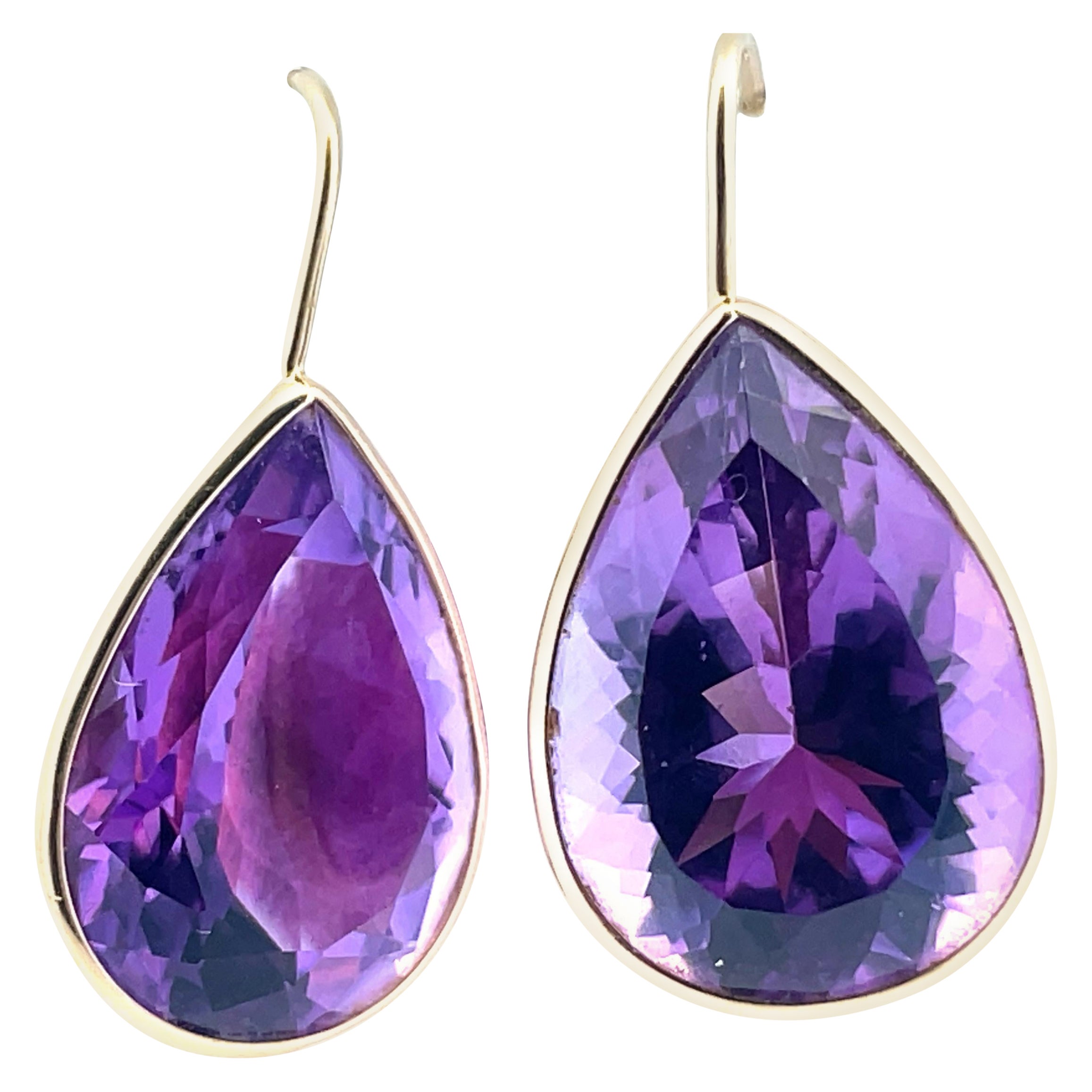 14K Gelbgold Ohrringe mit lila tropfenförmigem Amethyst und Kanalbesatz