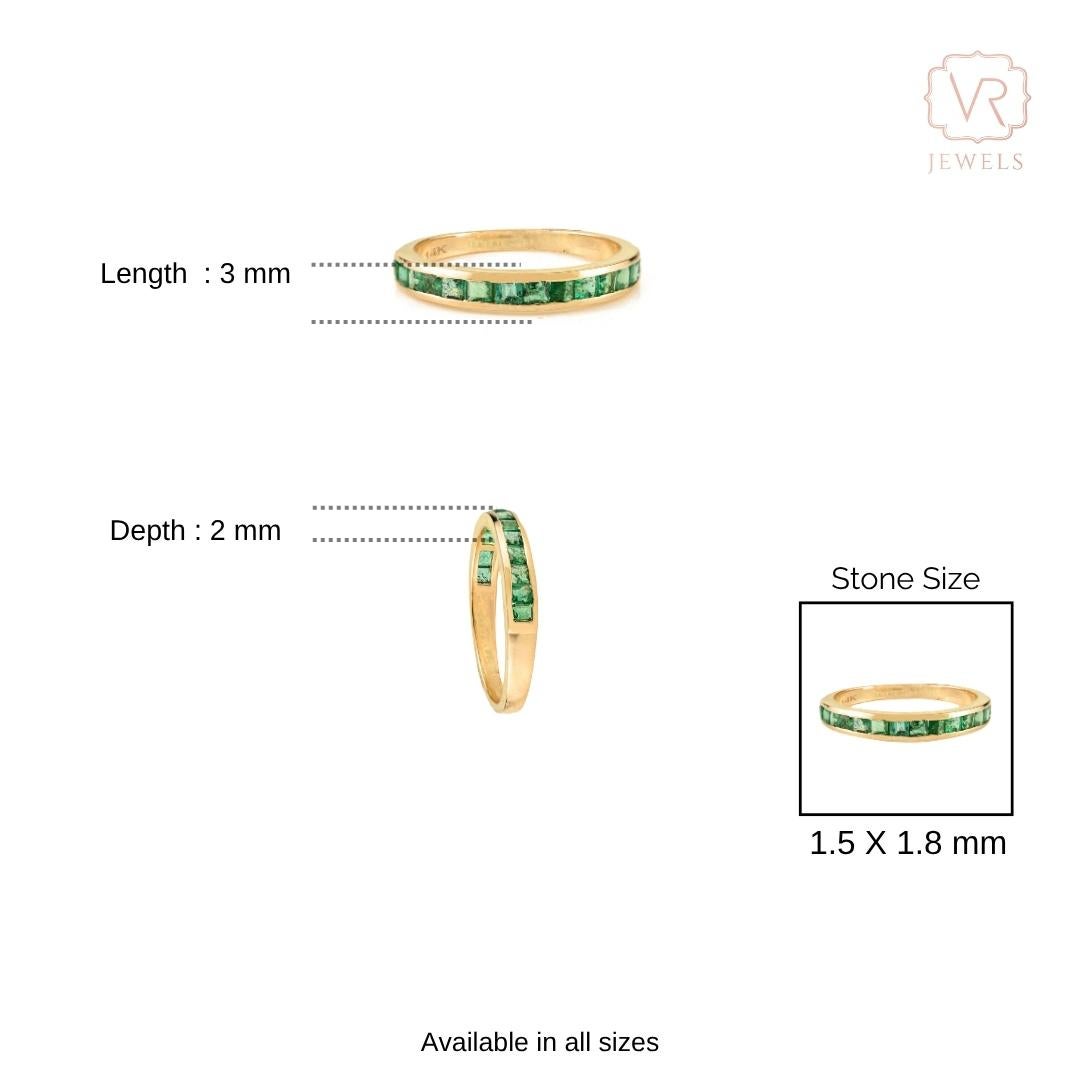 En vente :  Bague pour femme en or jaune 14K sertie d'émeraudes naturelles taillées en carré 11