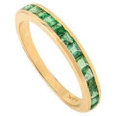 14K Yellow Gold Channel-Set Square Cut Natural Emerald Half Band Ring For Women 14K Yellow Gold Channel-Set Square Cut Natural Emerald Half Band Ring For Women