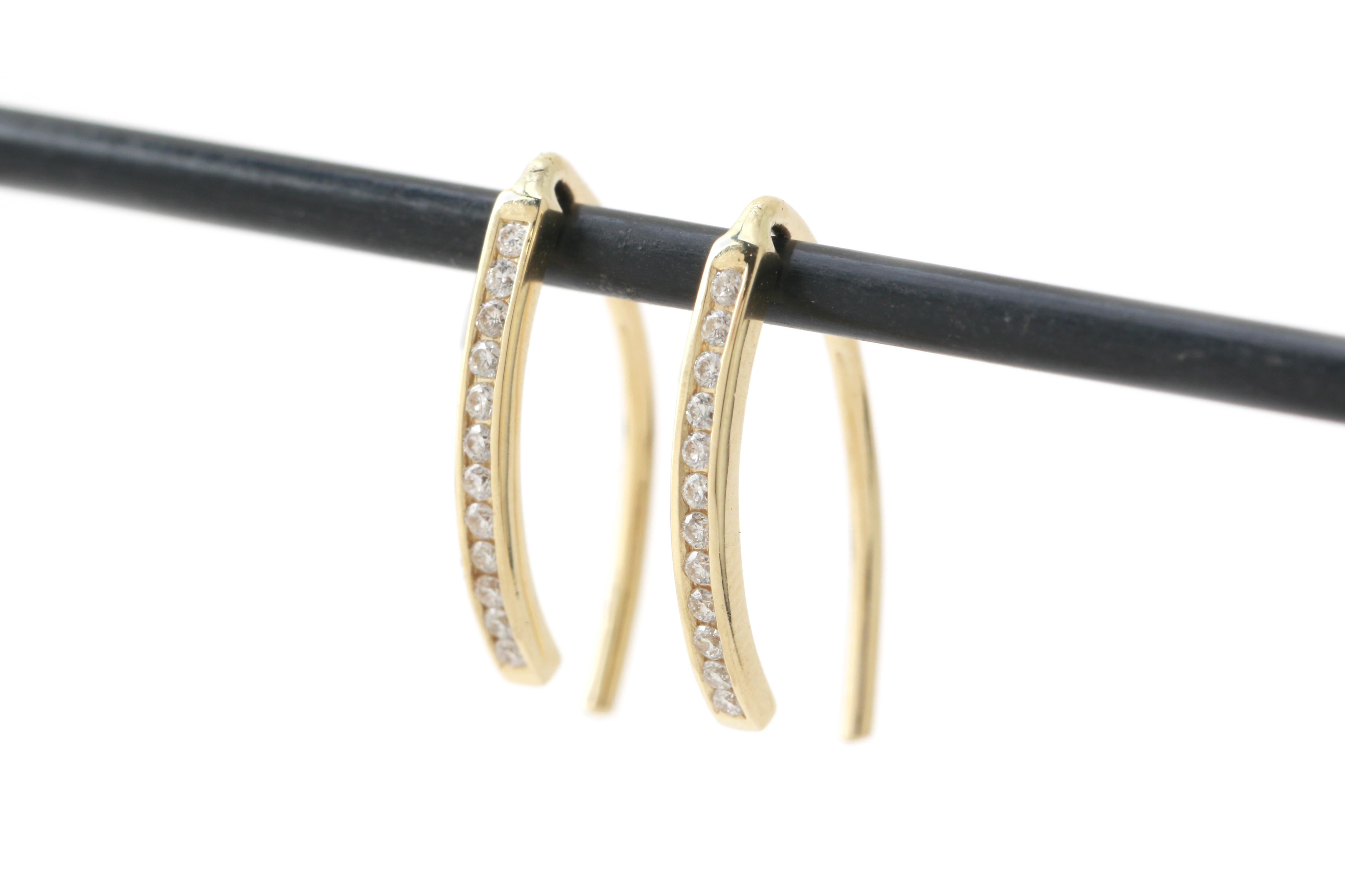 Brilliant Cut 14k Yellow Gold Channel Set White Diamond Wishbone Earrings For Sale