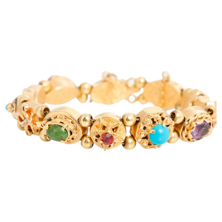 14K Yellow Gold Charm Bracelet For Sale at 1stDibs