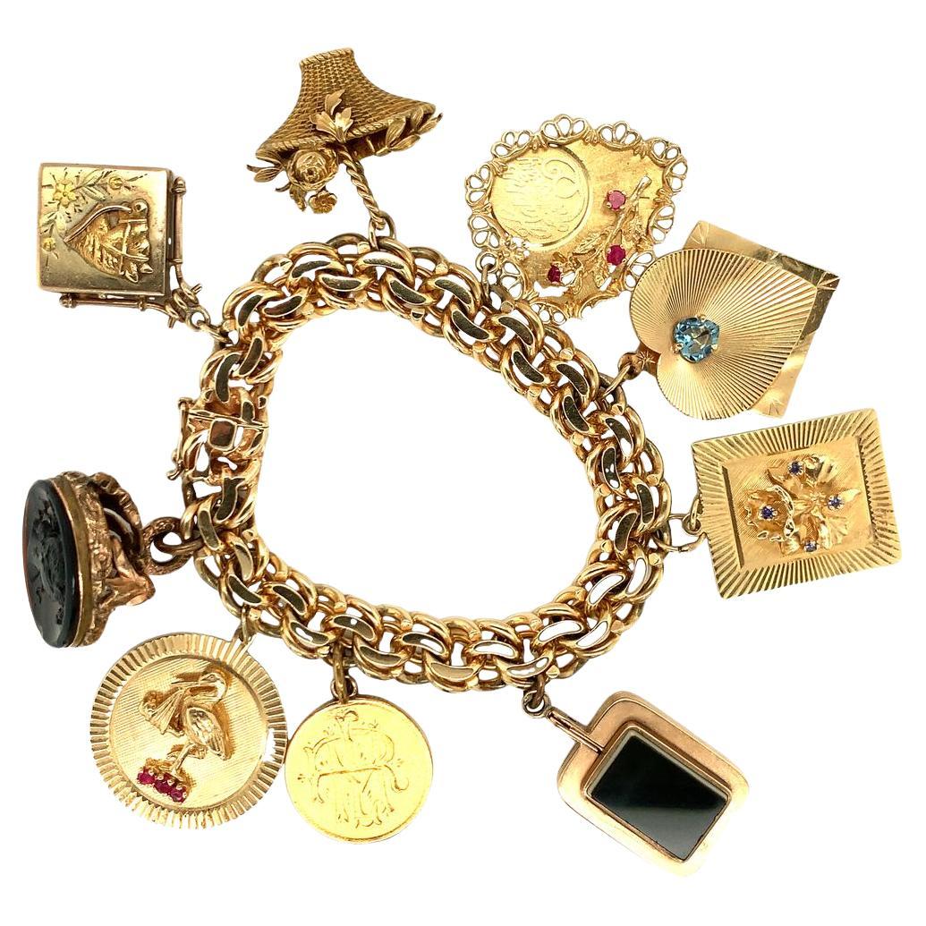 14 Karat Gelbgold-Charm-Armband im Angebot