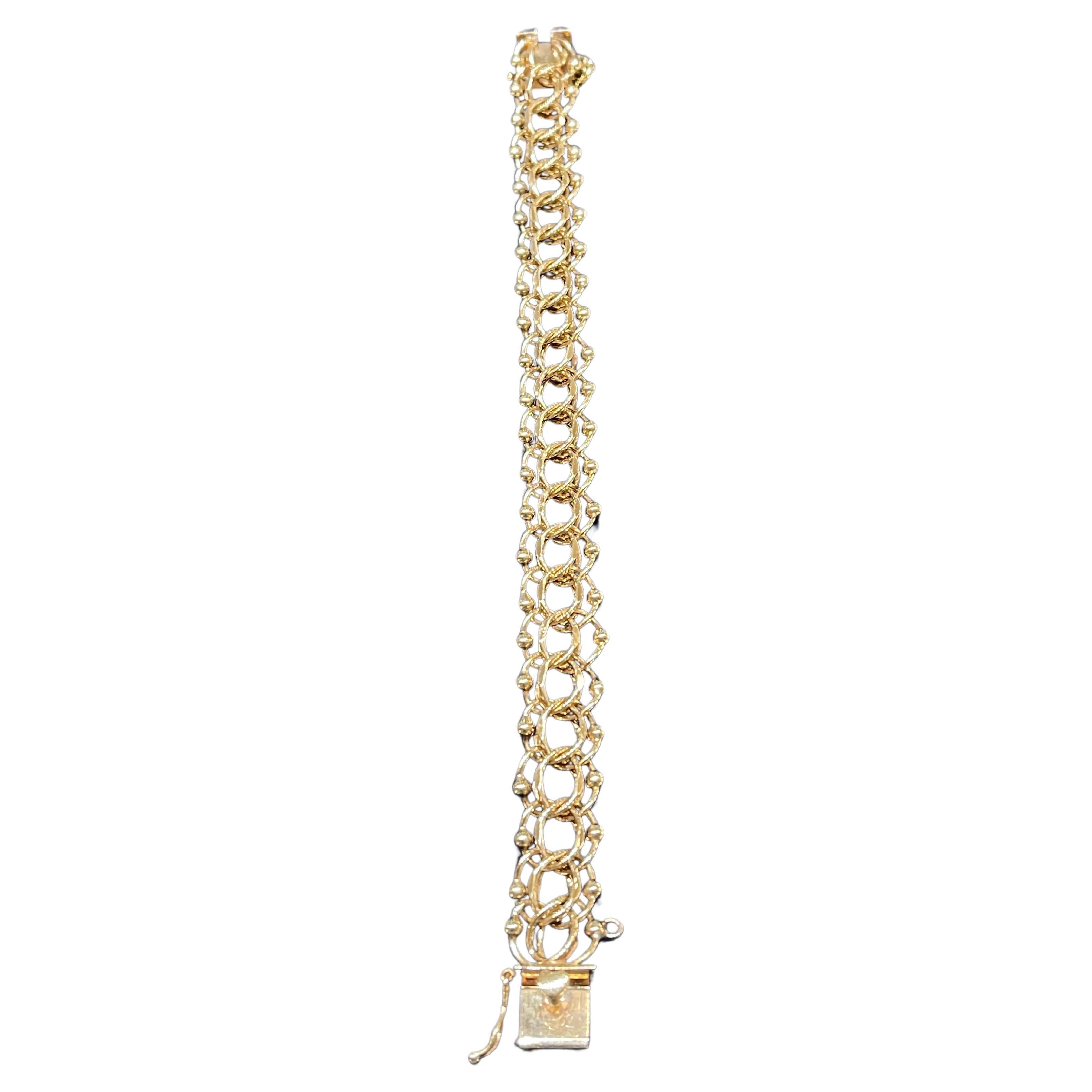 14K Yellow Gold Heart Lock Key Chain Charm Bracelet 7.5 inch