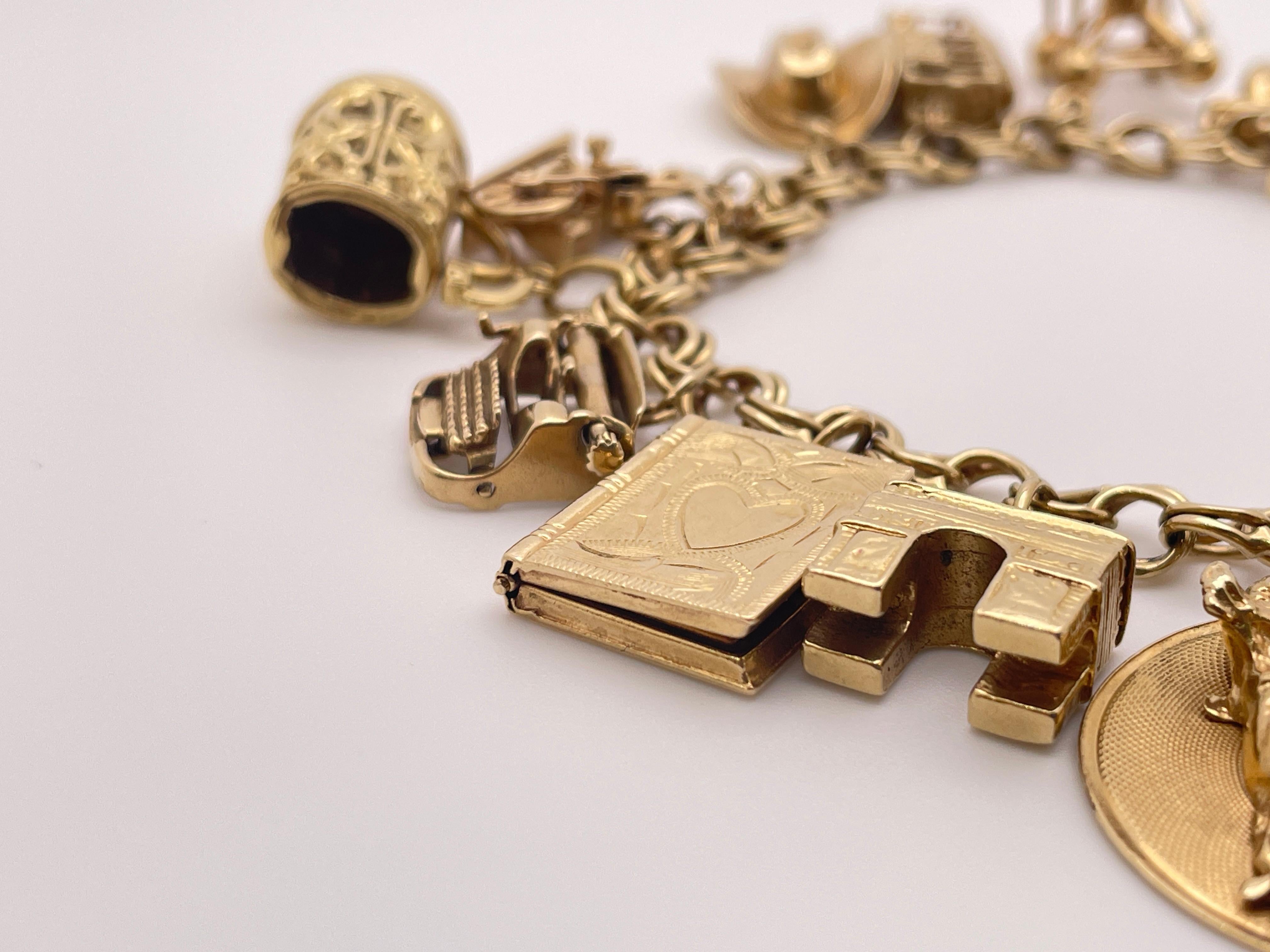 14K Yellow Gold Charm Bracelet with 14K & 10K Charms For Sale 8