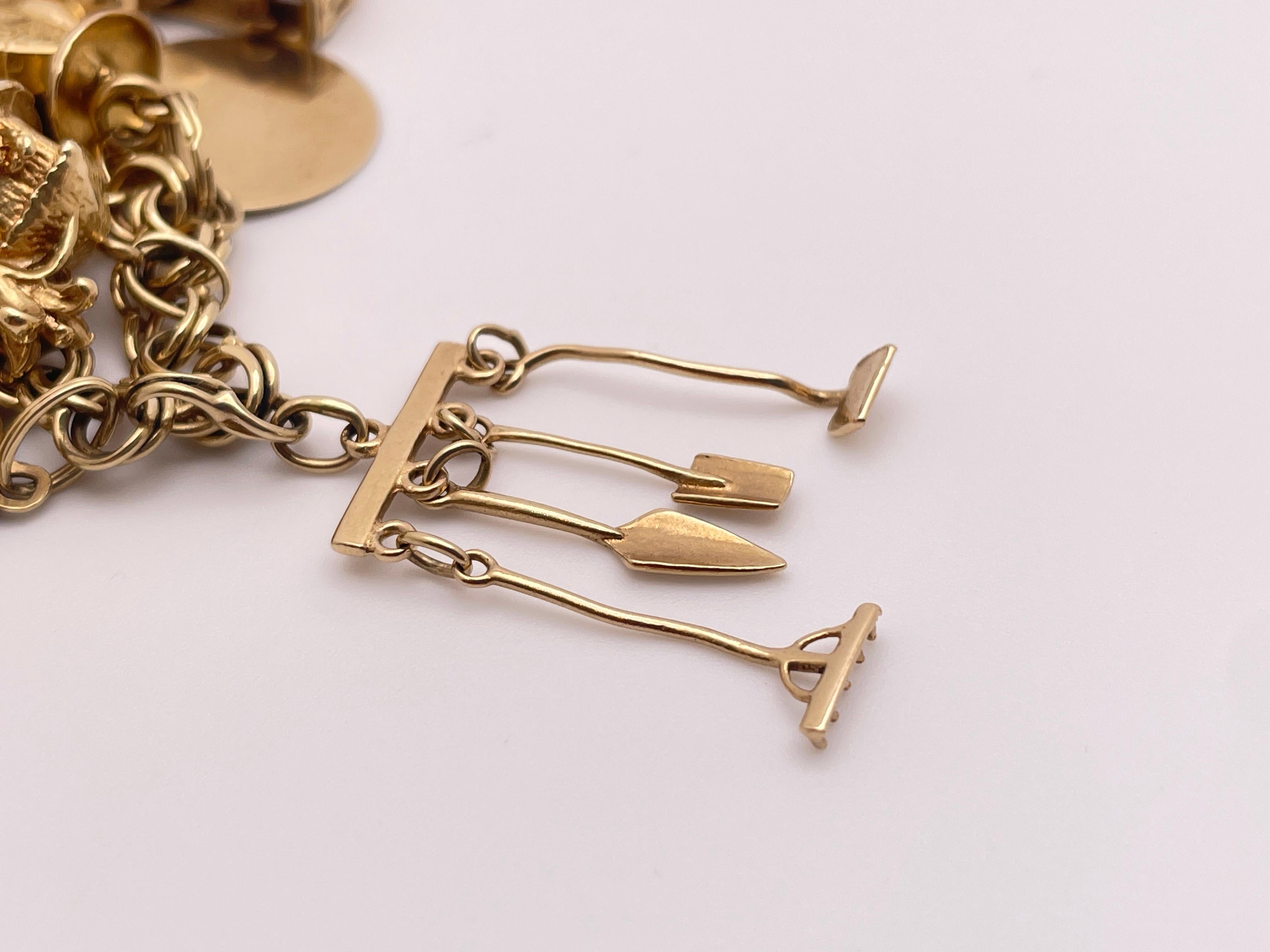 14K Yellow Gold Charm Bracelet with 14K & 10K Charms For Sale 10