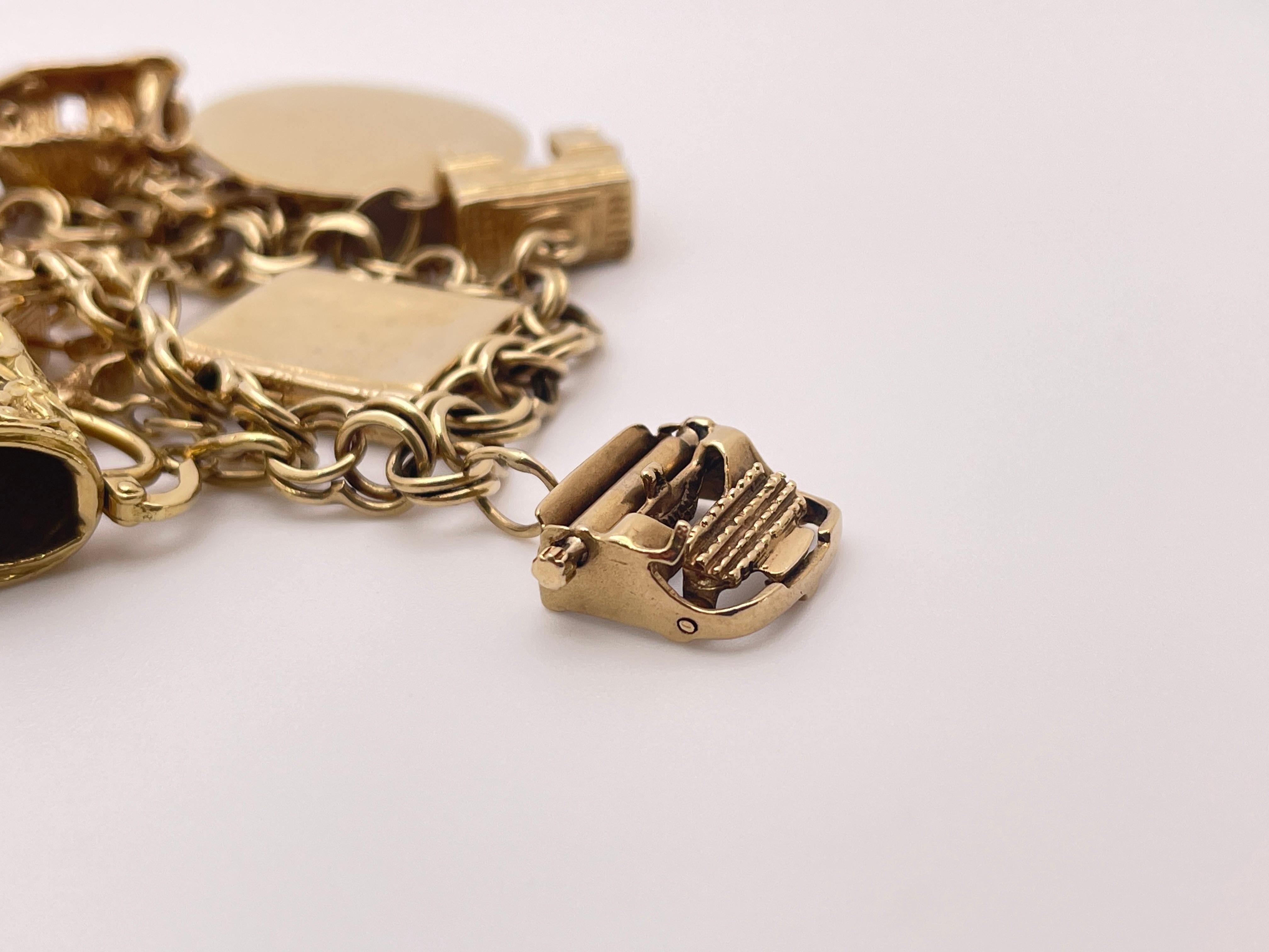 14K Yellow Gold Charm Bracelet with 14K & 10K Charms For Sale 12