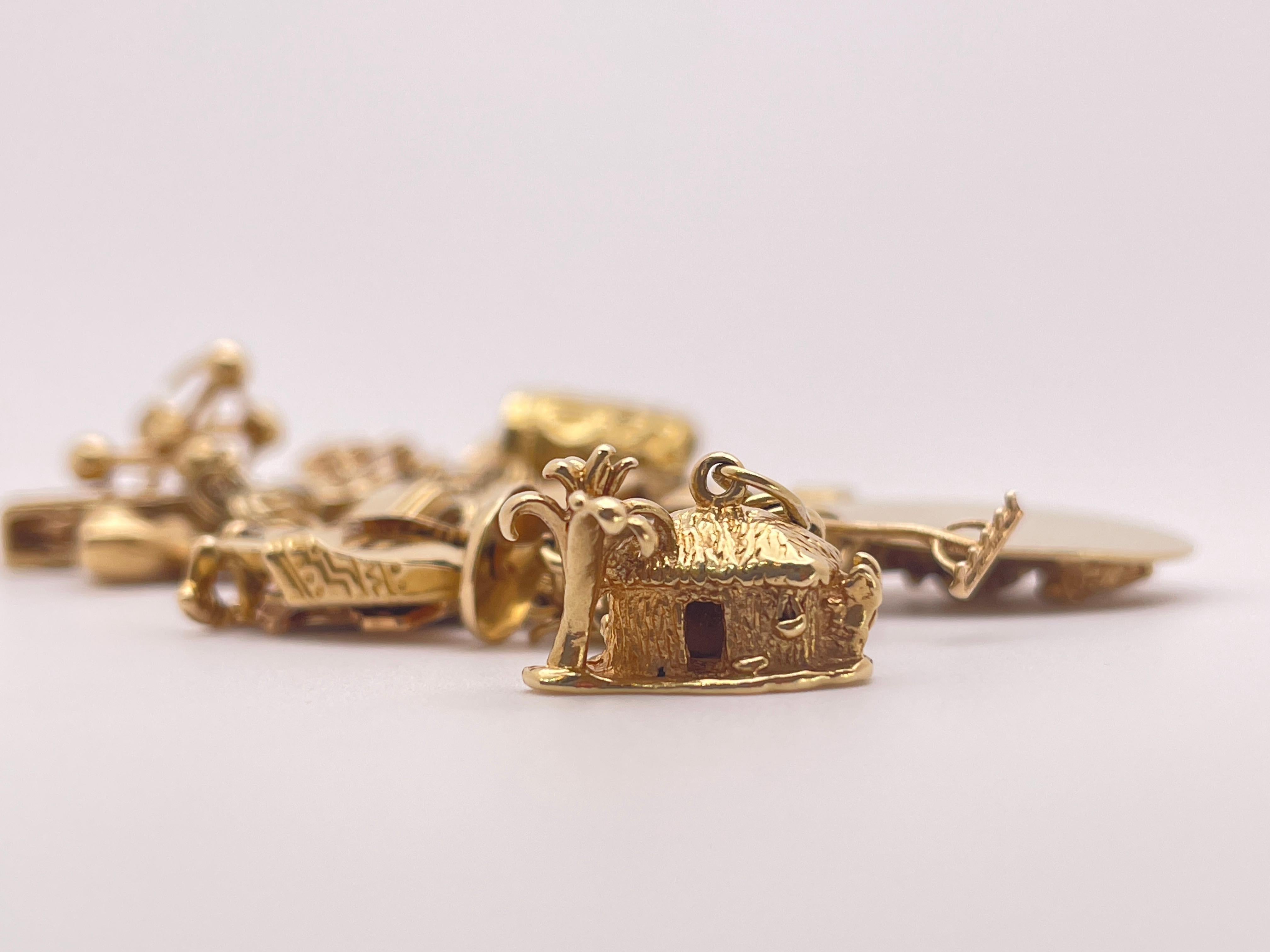 14K Yellow Gold Charm Bracelet with 14K & 10K Charms For Sale 13