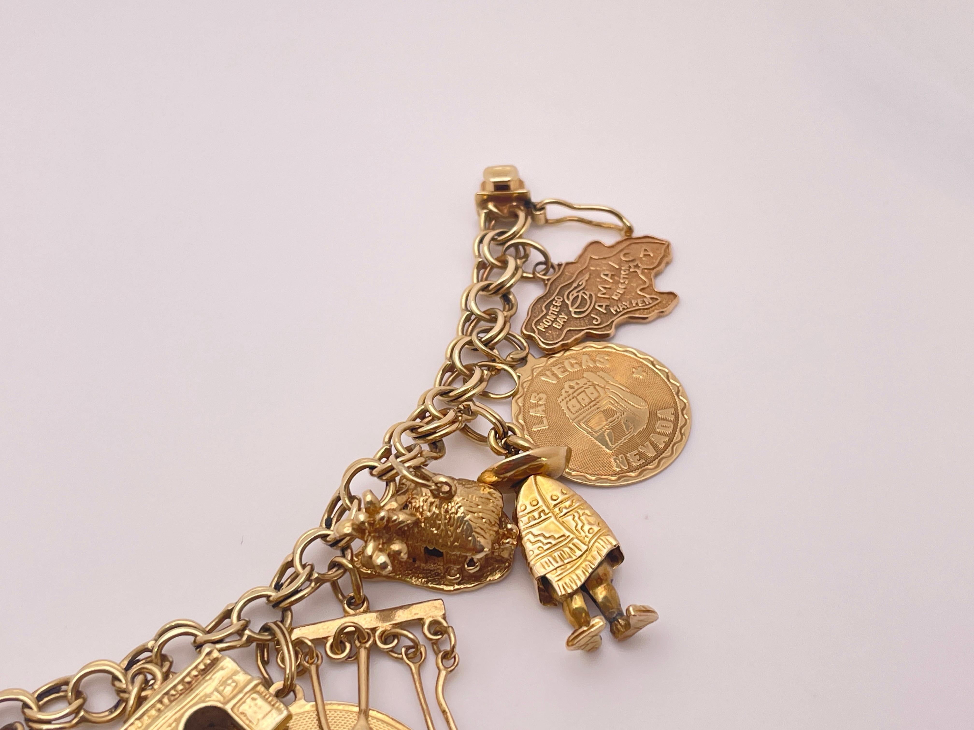 14K Yellow Gold Charm Bracelet with 14K & 10K Charms In Good Condition For Sale In Westport, CT