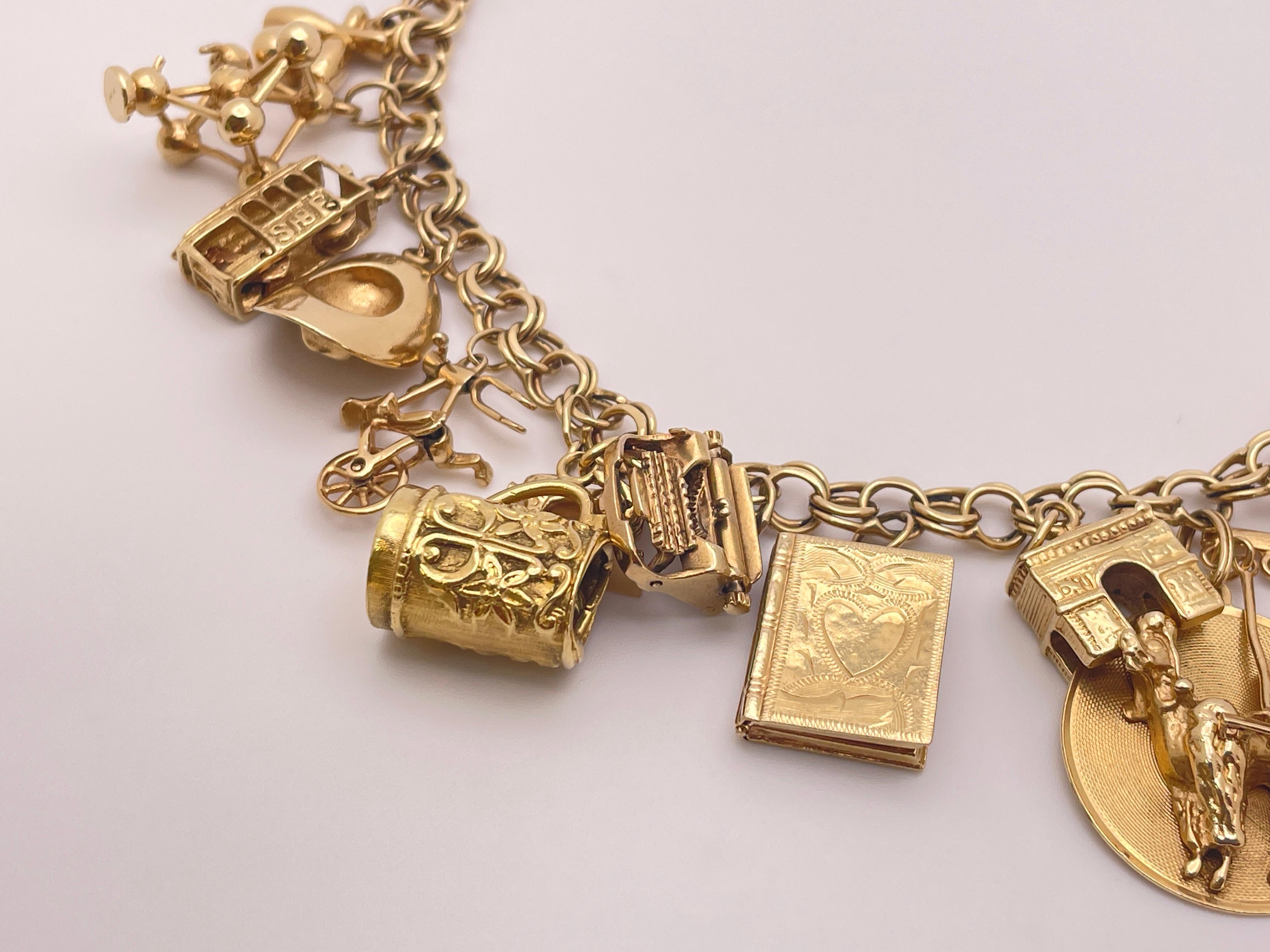 14K Yellow Gold Charm Bracelet with 14K & 10K Charms For Sale 1