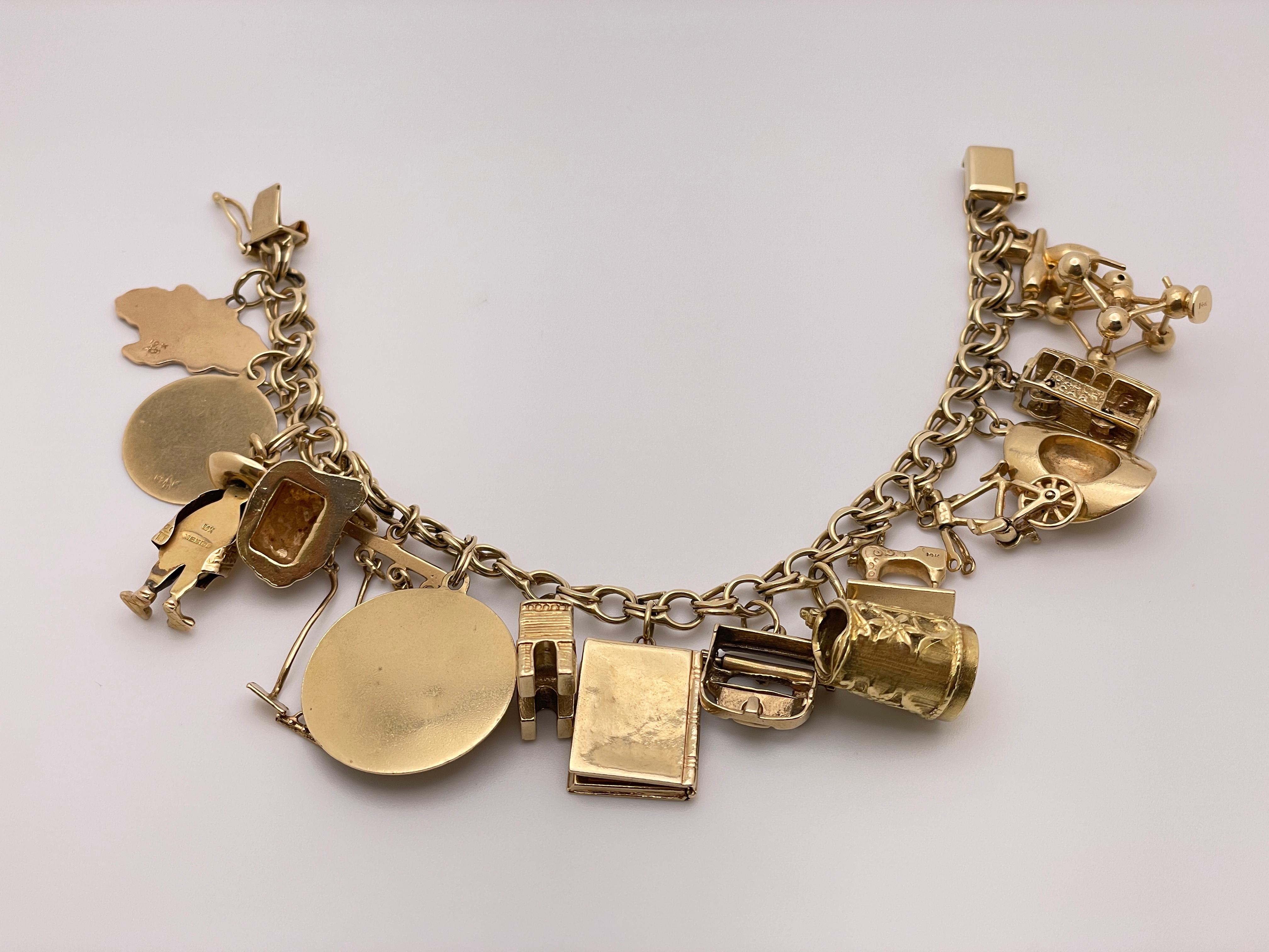14K Yellow Gold Charm Bracelet with 14K & 10K Charms For Sale 3