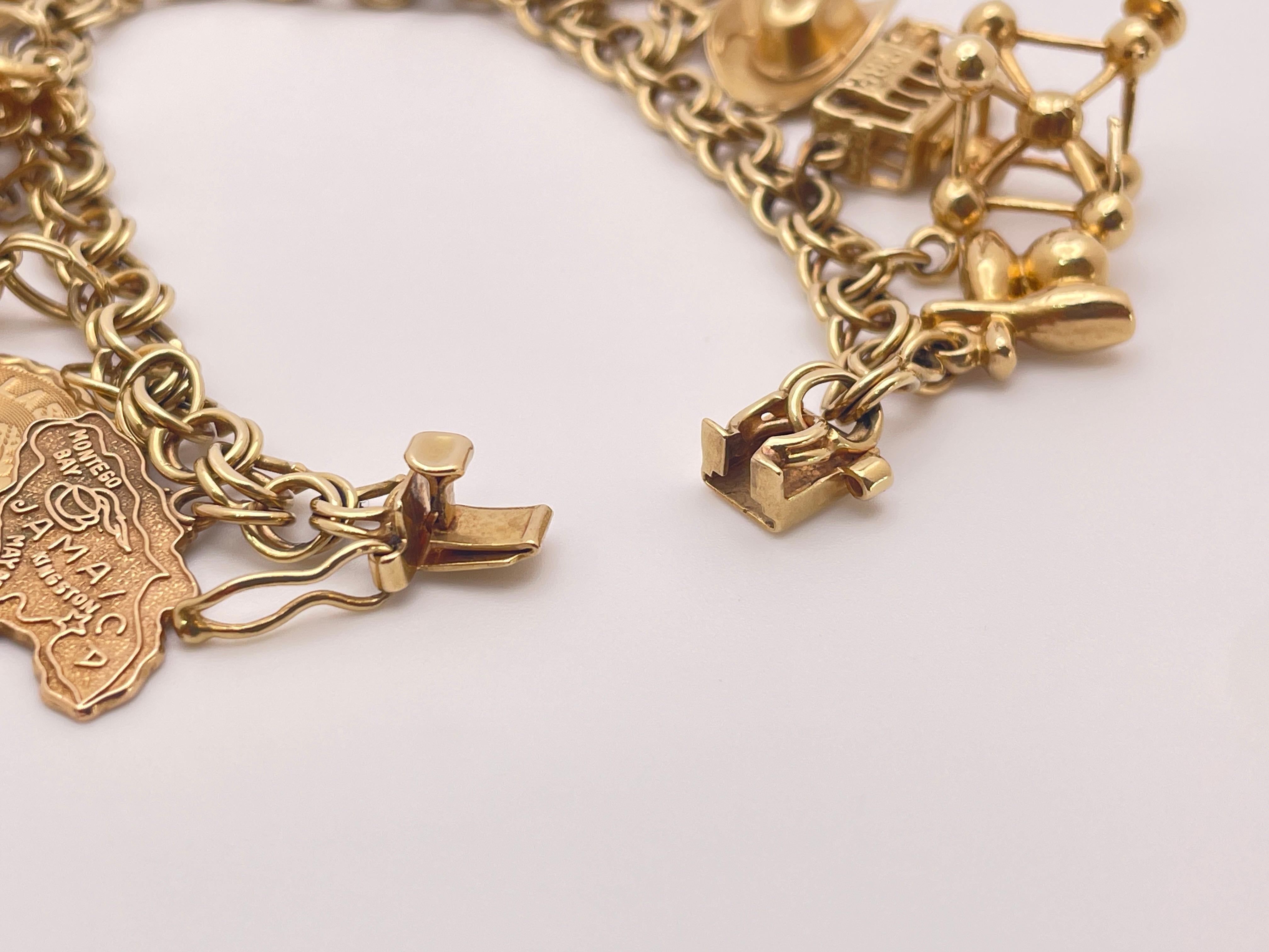 14K Yellow Gold Charm Bracelet with 14K & 10K Charms For Sale 4