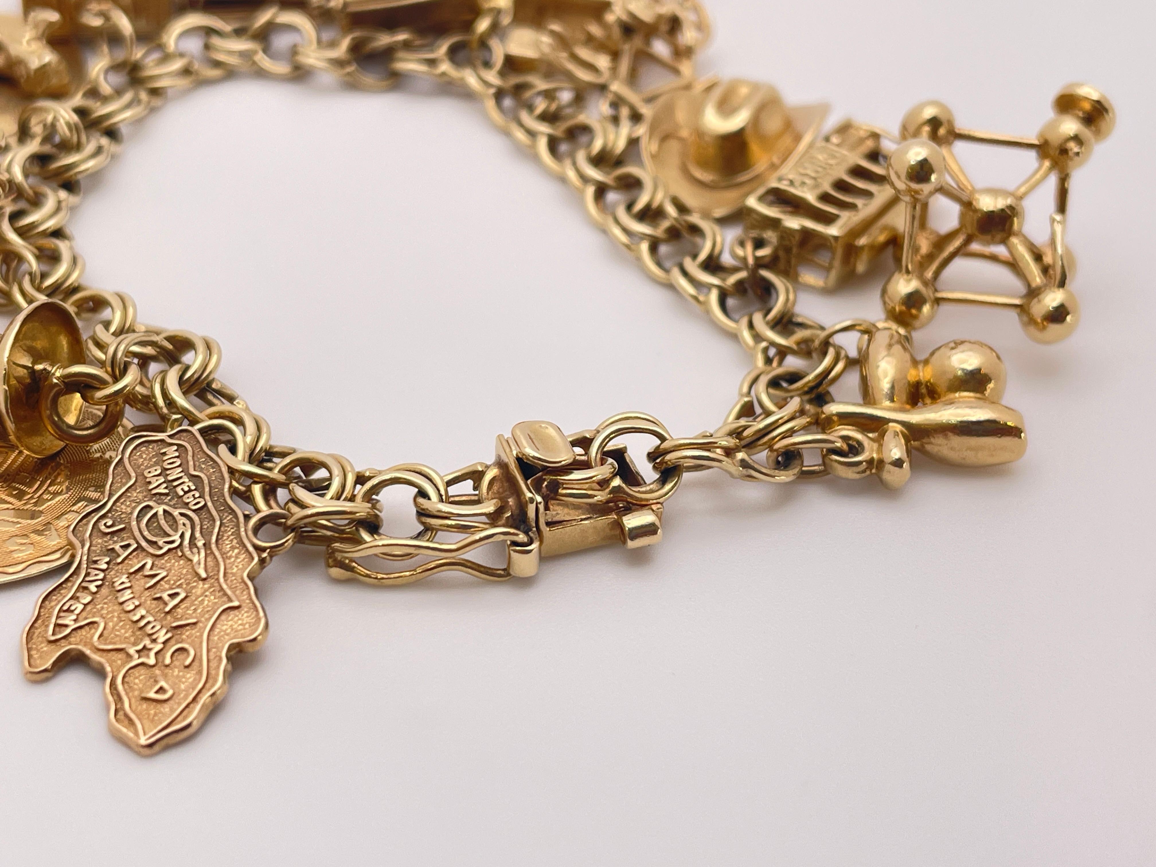 14K Yellow Gold Charm Bracelet with 14K & 10K Charms For Sale 5