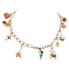 14K Yellow Gold Charm Necklace with 0.35 Carat Pear Shaped Jade 39.18 Grams