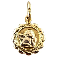 14K Yellow Gold Cherub Angel Medallion Charm #18406