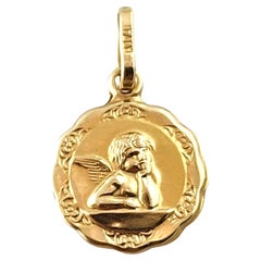 14K Yellow Gold Cherub Angel Medallion Charm #18407