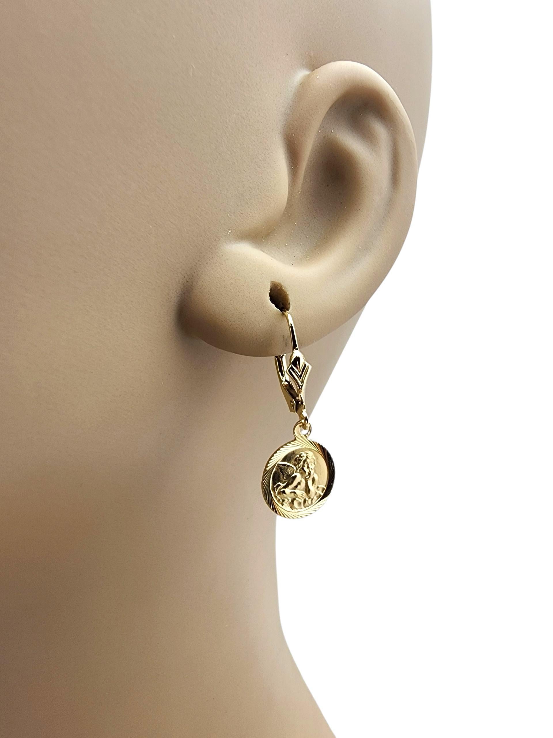 14K Yellow Gold Cherub Dangle Earrings #22726 For Sale 6