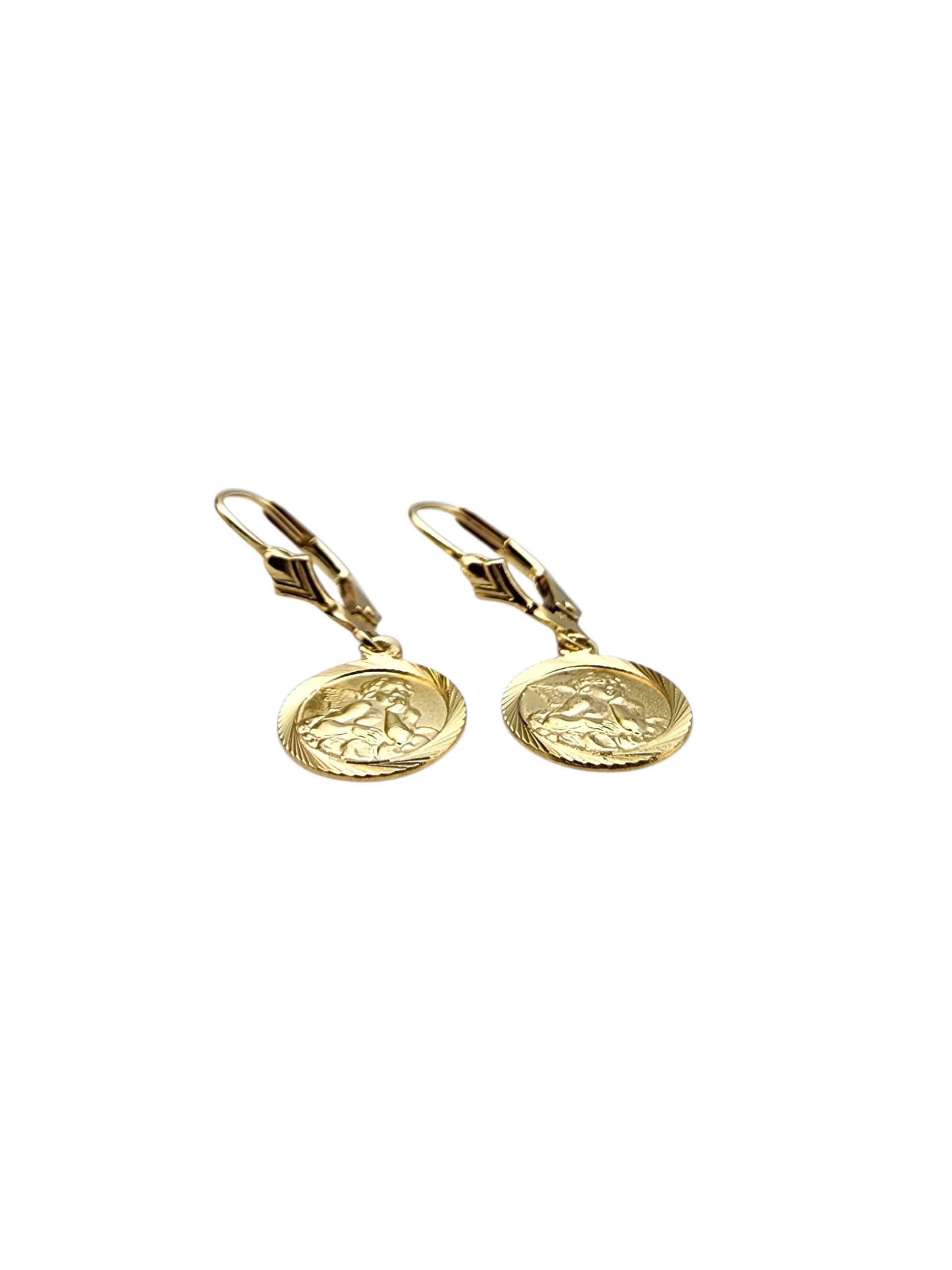 14K Yellow Gold Cherub Dangle Earrings #22726 For Sale 1