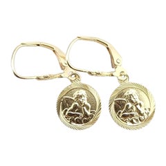 14K Yellow Gold Cherub Dangle Earrings #22726