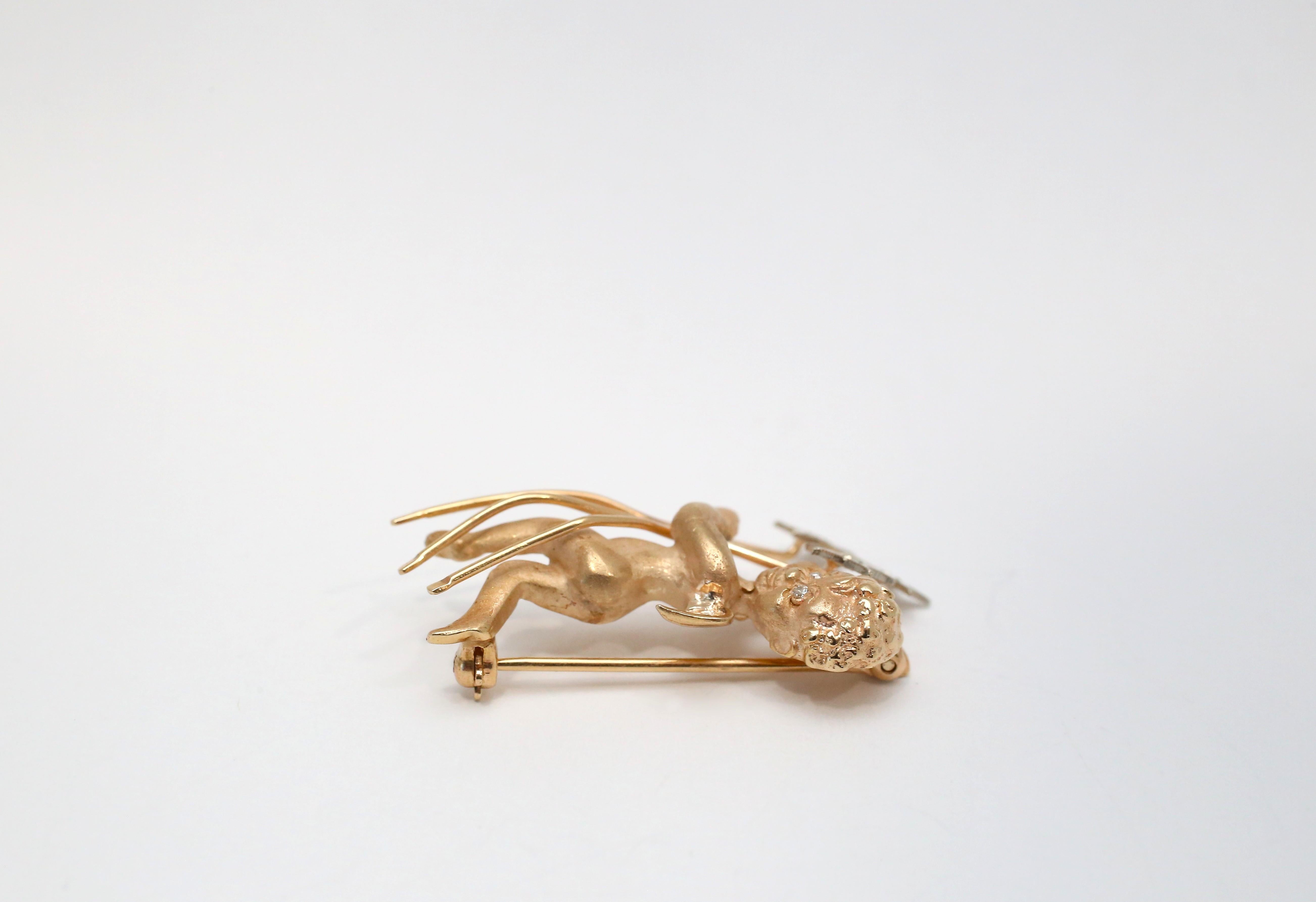 14k Yellow Gold Cherub Diamond Star Brooch, 6.3g For Sale 2