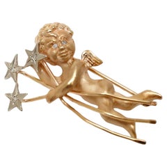 14k Yellow Gold Cherub Diamond Star Brooch, 6.3g
