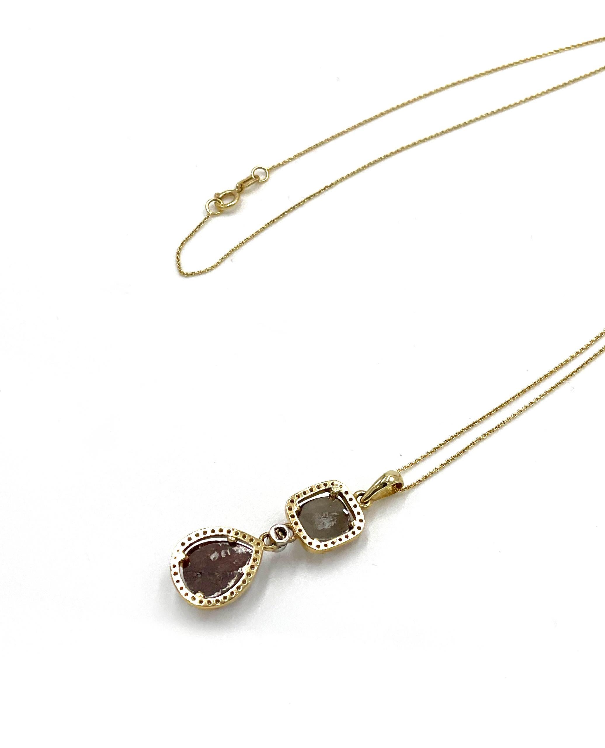 Contemporary 14K Yellow Gold Chocolate Diamond Drop Necklace For Sale