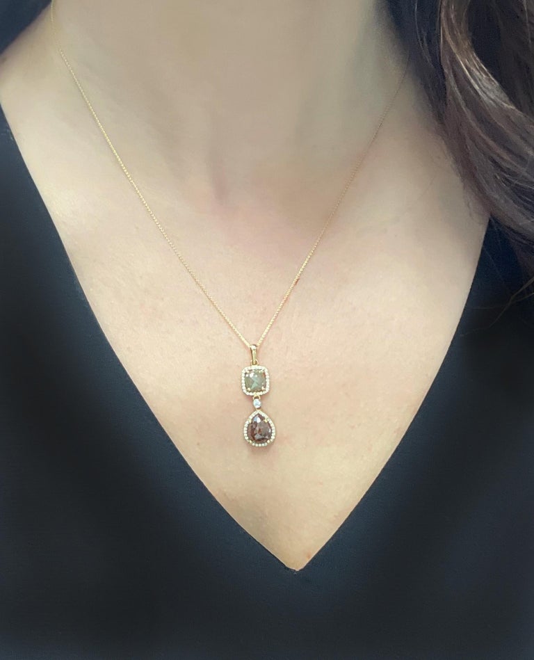 14K Yellow Gold Chocolate Diamond Necklace For Sale at 1stDibs