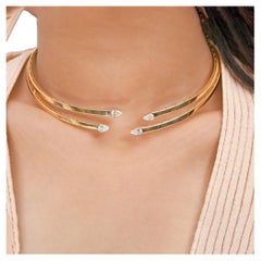 14k Yellow Gold Choker 1.45 Ct SI/H Pear Cut Diamond Necklace Double Layer