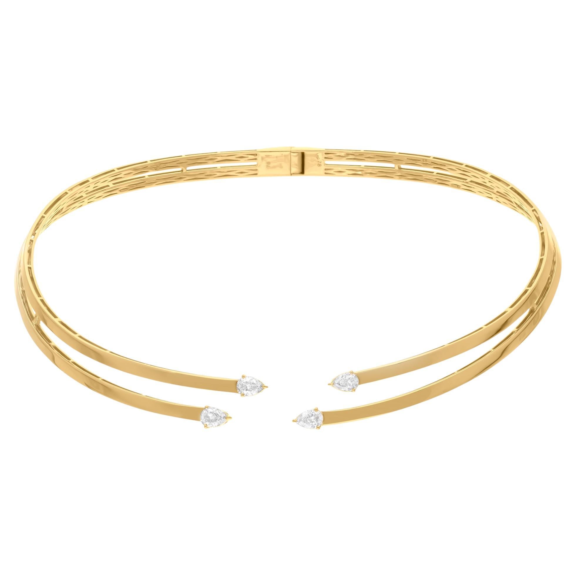 Collar gargantilla de oro amarillo de 14k con un diamante de 1,45 ct, calidad SI/H y talla de pera, de doble vuelta